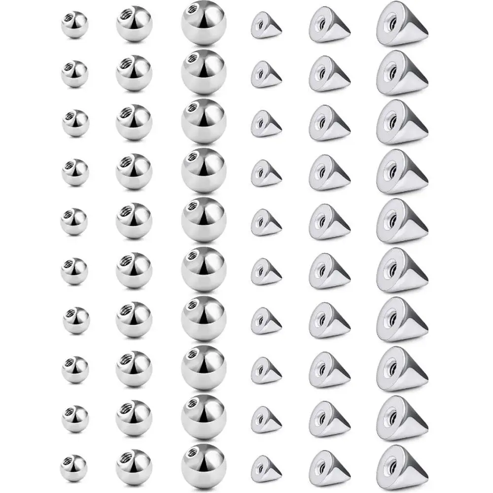 4/60Pcs Set 16/14g Replacement Piercing Changing Balls Cones Parts for Septum Tongue Bridge Eyebrow Lip Rings Cheek Cartilage