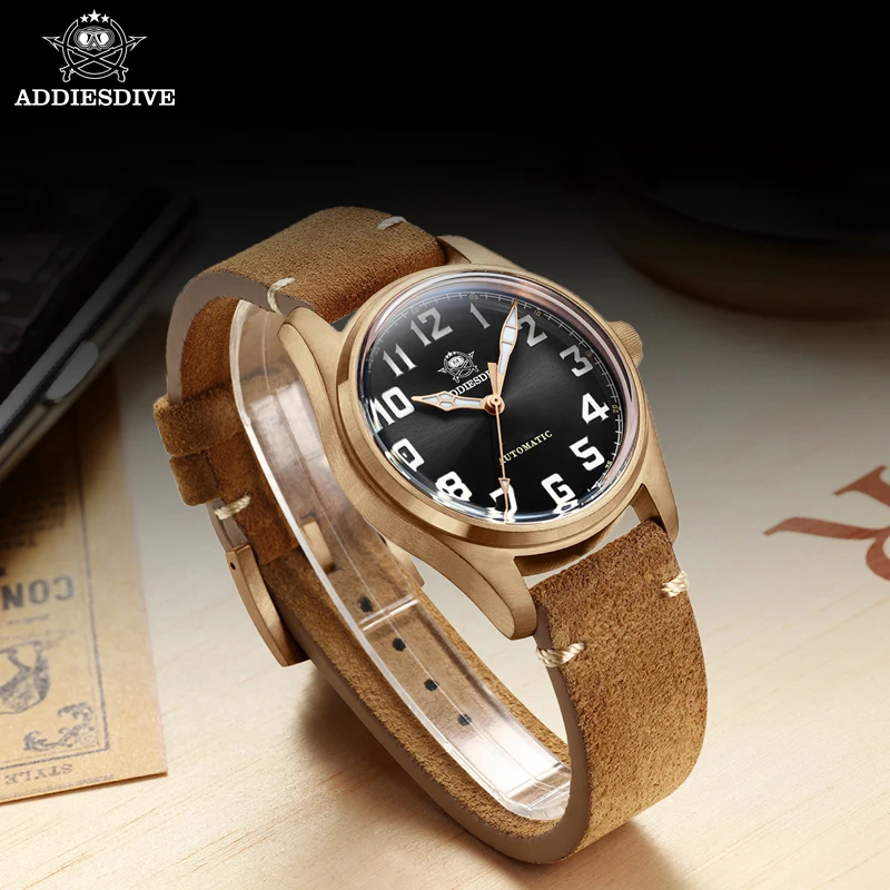 

ADDIESDIVE Luxury Watch CuSn8 Bronze Watch Bubble Mirror Pot Cover Glass Wristwatch luminous Diving Automatic Mechanical Watches