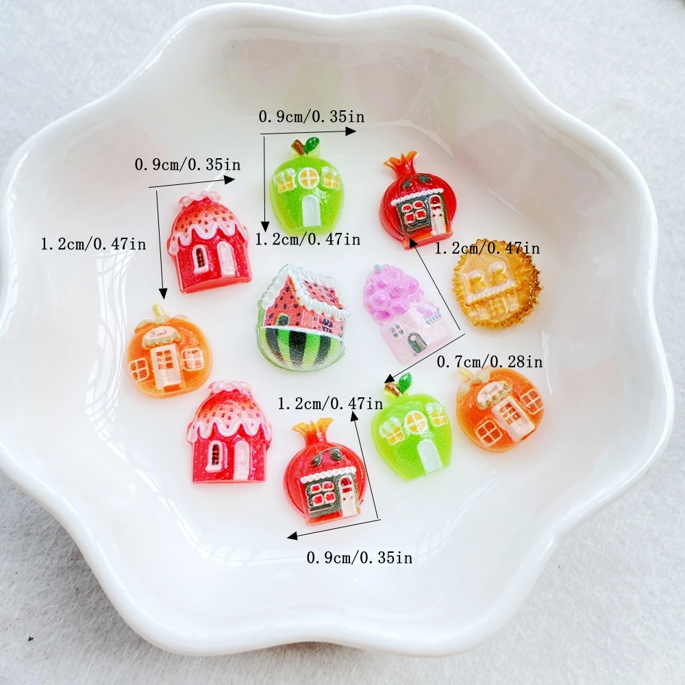 50pcs Resin Colorful Mini Strawberry Fruit House Nail Art Flatback Rhinestone Figurines DIY Miniatures Scrapbook Decor Crafts