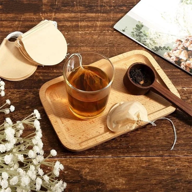 100 قطعة أكياس الشاي القابل للتصرف ، أكياس الشاي تصفية الرباط أكياس تصفية الشاي القابل للتصرف ، أكياس الشاي الرباط المستديرة أكياس ورق فلتر الشاي #2