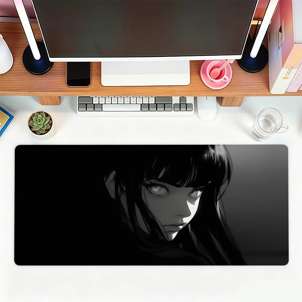 Black Anime Dark Girl Mouse Pad For Office Gaming And Keyboards Non-Slip Large Waterproof