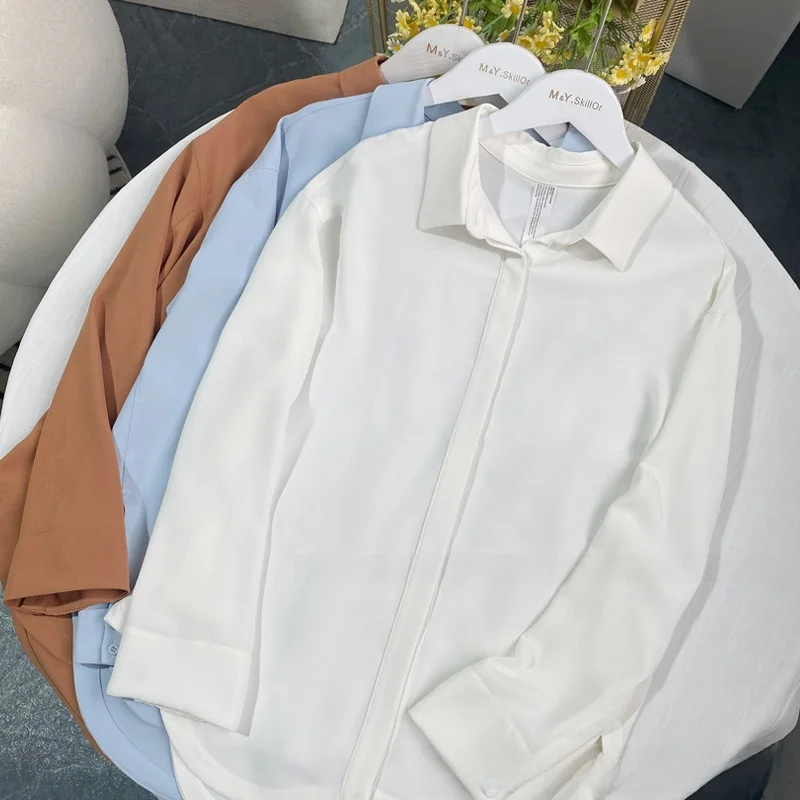 

Women's Casual Shirt Long Sleeve Draped Loose Elegant Light Top for Spring Autumn Commuter Workplace Fashion