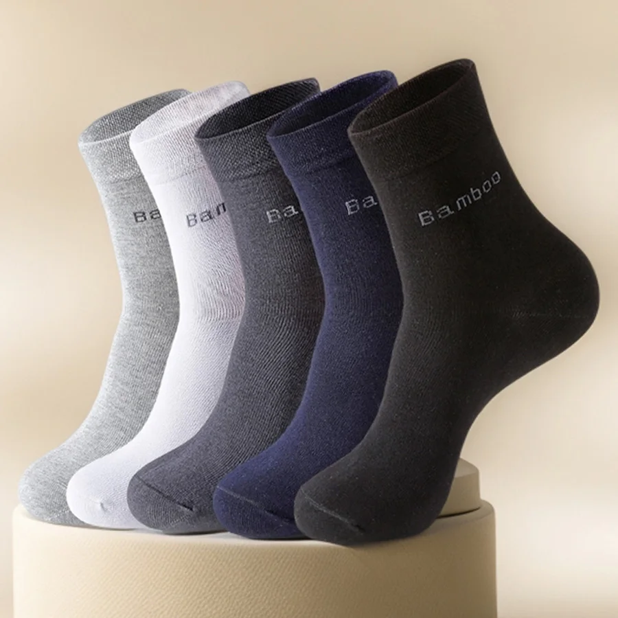 10 Pairs High-quality Bamboo Business Men's Socks Fashionable Letter Sweat Absorption Breathable Soft Comfortable Mid Tube Socks