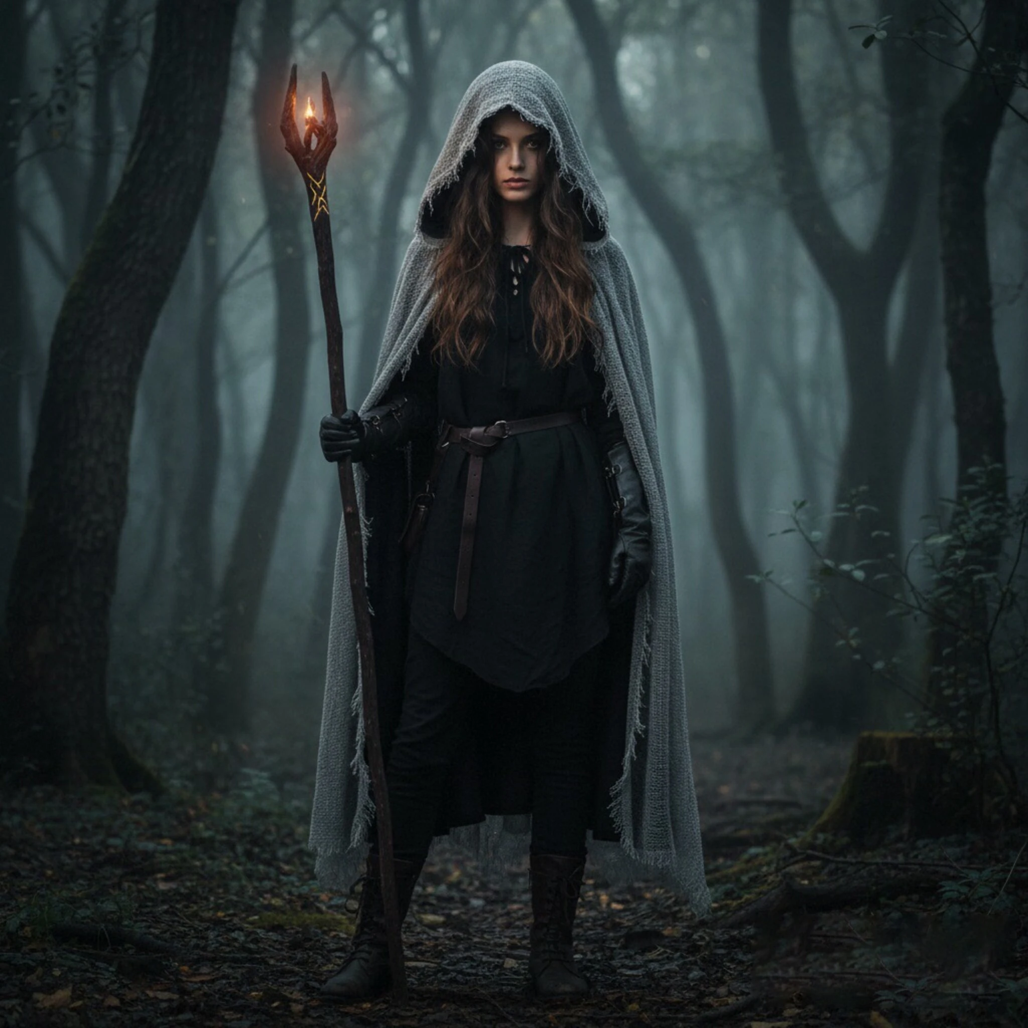 Distressed Ragged Hooded Full Length Cape Grey Rough Texture Tattered Cloak Adult Halloween Horror Ghost Medieval Wizard Role - view 4