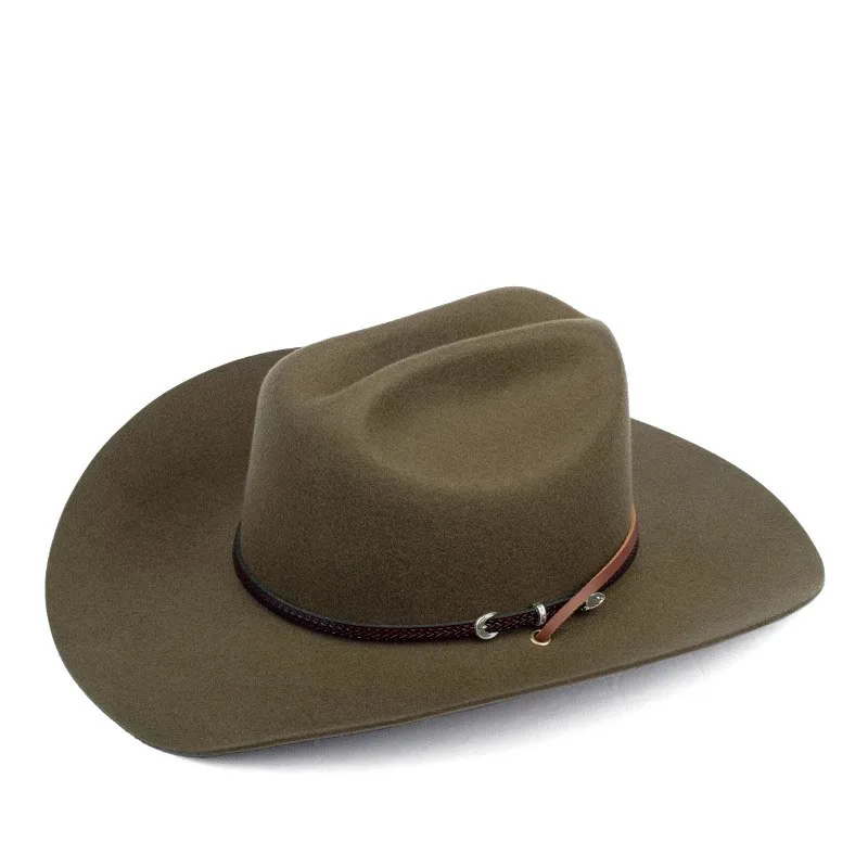 Olive Cowboy Hat for Women and Men with Shapeable Wide Brim - Felt Cattleman Western Hats for Cowboys and Cowgirl