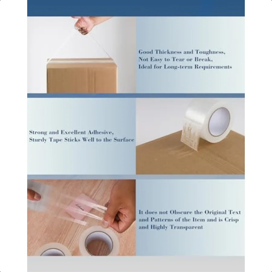 شريط تعبئة عالي التحمل 12 لفة شريط تغليف عريض 3 بوصة. × 90 ياردة. إعادة تعبئة شريط تغليف الكرتون السميك والواضح من الدرجة التجارية
