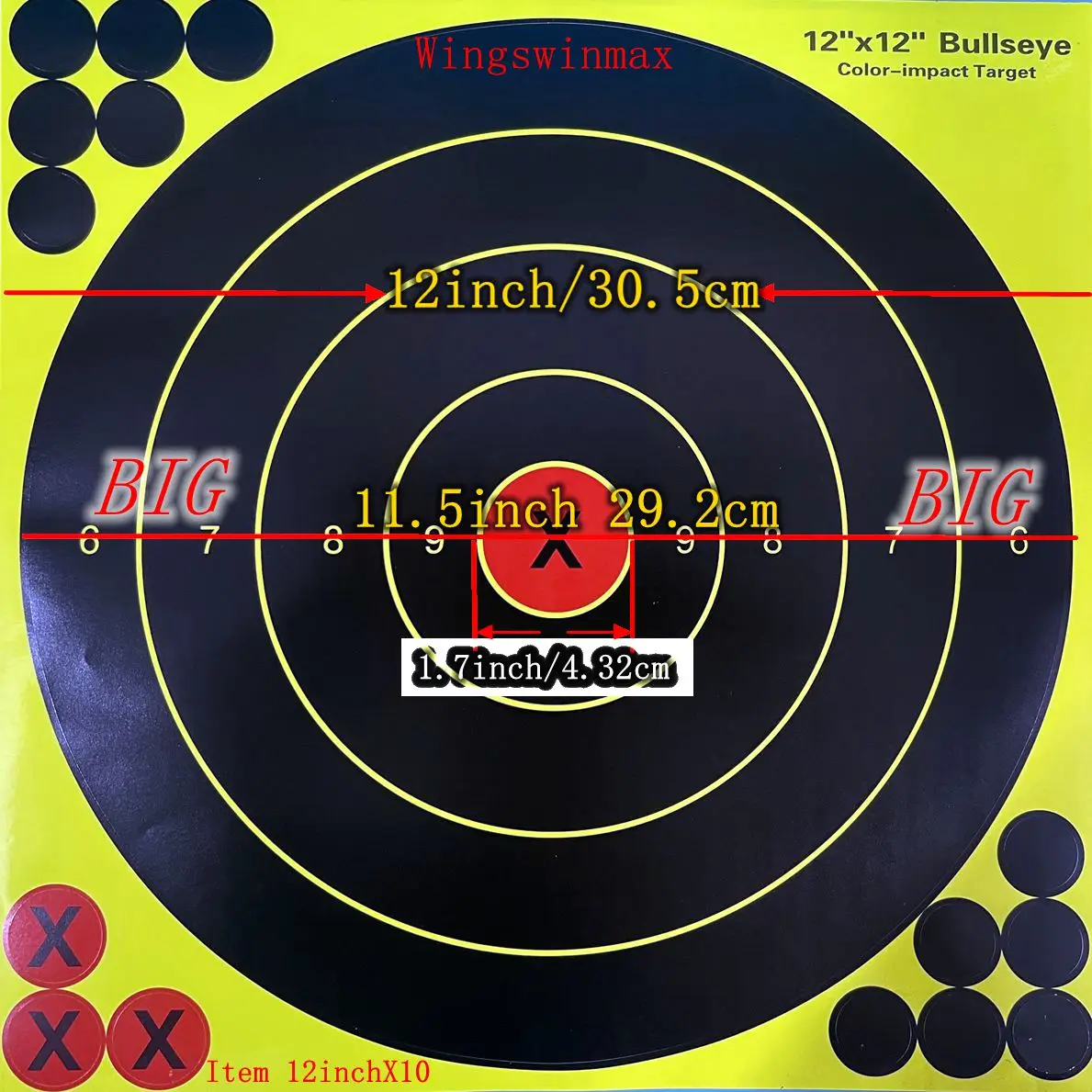 12 inch/30.5cm Reactive Splatter Self Adhesive Shooting Target Bright Fluorescent Yellow Upon Impact Gun Stickers 10 sheets/pack