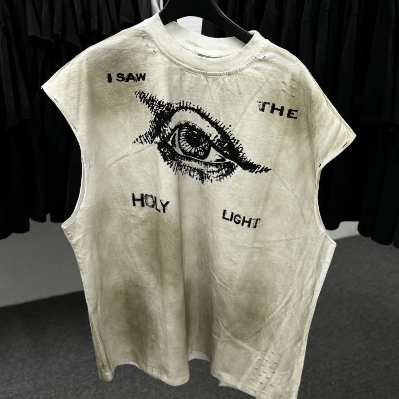 

Винтажная футболка лучшего качества «I SAW THE HOLY LIGHT», футболки без рукавов с принтом тай-дай, футболки Saint