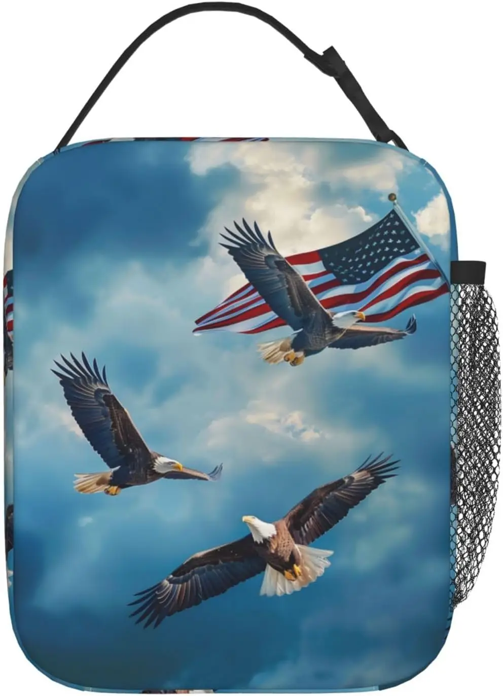Bald Eagle Print Insulated Lunch Box Gifts for Kids Adults American Flag and Blue Sky Design Reusable Portable Lunchbox