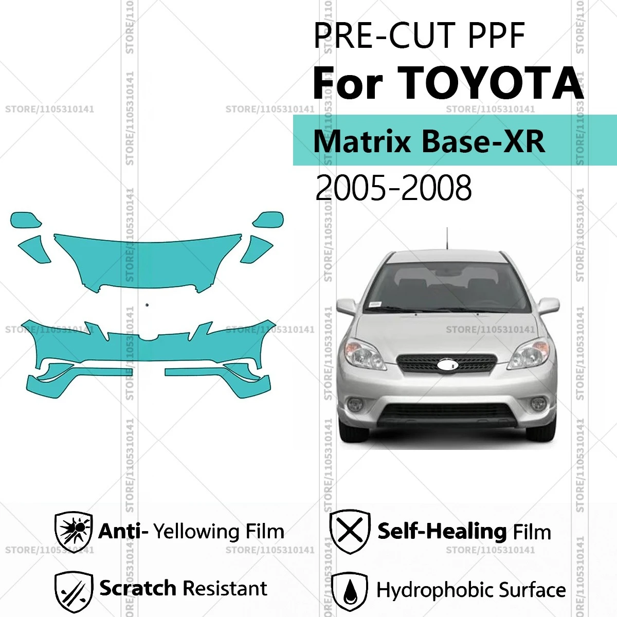 

Для TOYOTA Matrix Base-XR 2005-2008: Предварительно вырезанная прозрачная защитная пленка (PPF) для автомобиля, профессиональный комплект PPF для передней части кузова