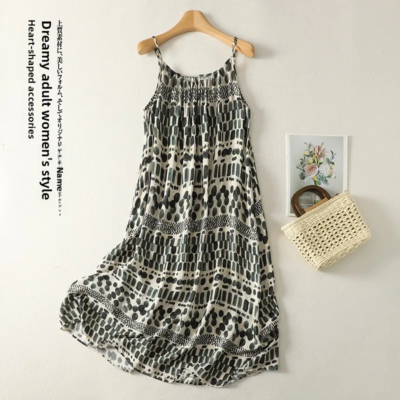 Fashionable Summer Vintage Mood Strap Dress Long Printed Casual Cotton Linen Blend Women's Wrap Dress Elegant Draped Gown