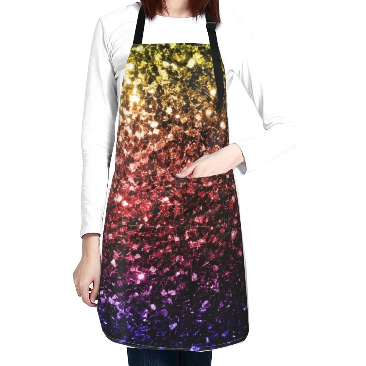 Rainbow yellow red purple colorful faux sparkles (Photo of Glitter - Not Reflective) Apron Kitchen Handle For Women Apron