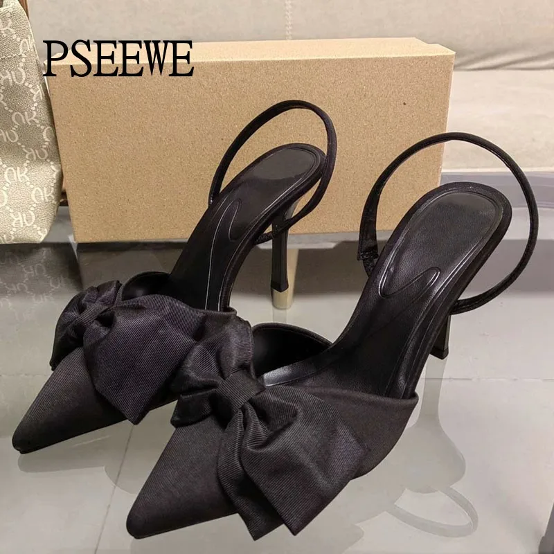 

PSEEWE Black Butterfly-knot Heeled Sandals Women 2024 Sexy Pointed High Heels Woman Shoes Elegant Women's heel Office Lady Pumps