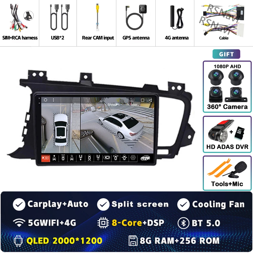 Plug en Play Android 15 Carplay Auto Qualcomm Scherm Autoradio Speler Voor KIA Kia K5 Optima 2011-2015 GPS Stereo Wifi + 4G DSP