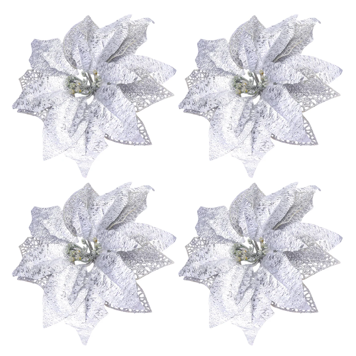 

Simulated Christmas Flowers Artificial Flower Decor Poinsettias Silver Tree Ornament for Party Home DIY Craft Decoration