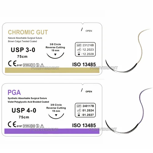 Sutura quirúrgica Dental, monofilamento cronómico estéril, 75cm, prueba escolar, PGA, capa de ácido violeta sintético