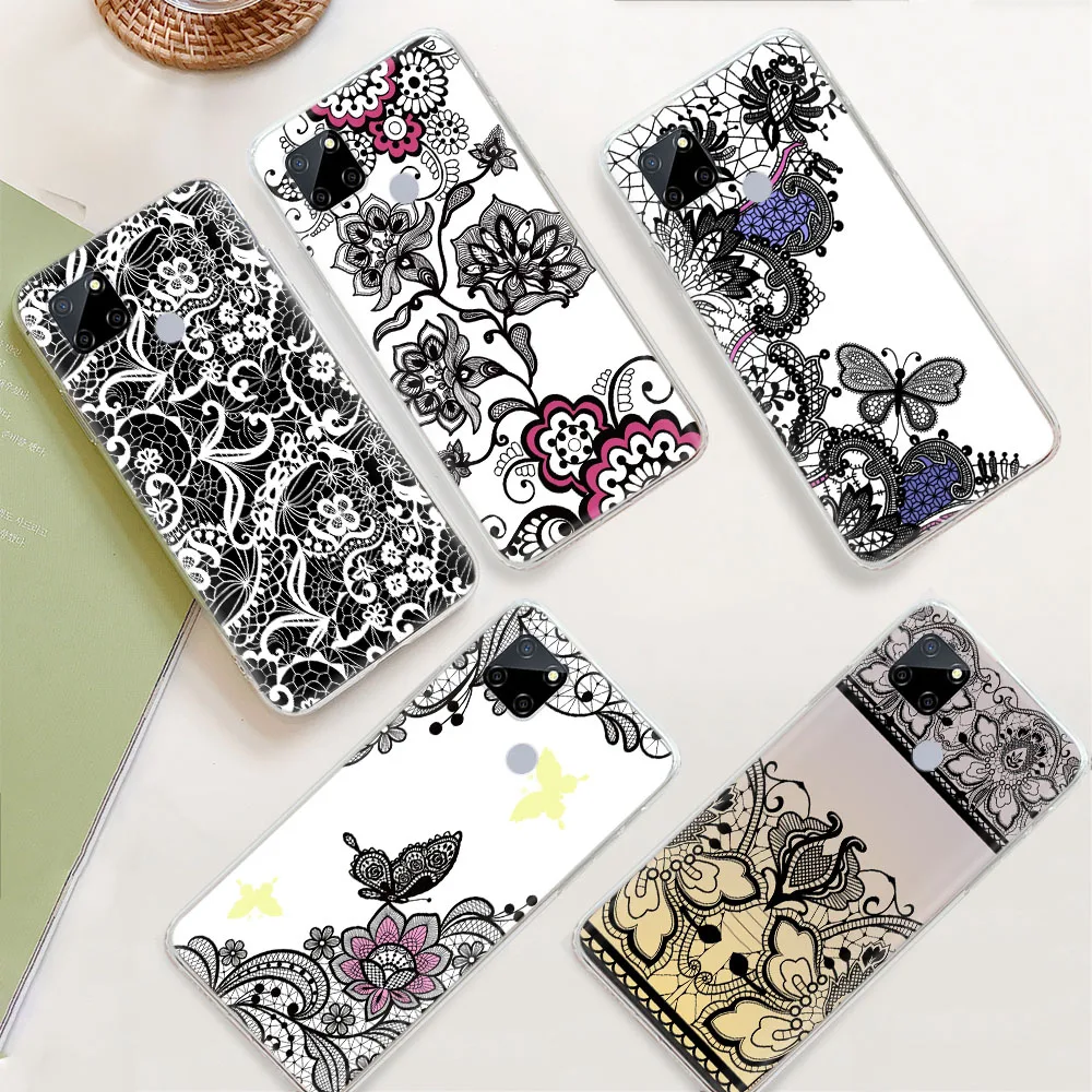 Cover for Infinix Hot 11 11S 10 Lite 10I 10S 10T Play Note 9 Zero 8 8I 7 6 Pro Soft Transparent Case ZR5 Black and White Floral