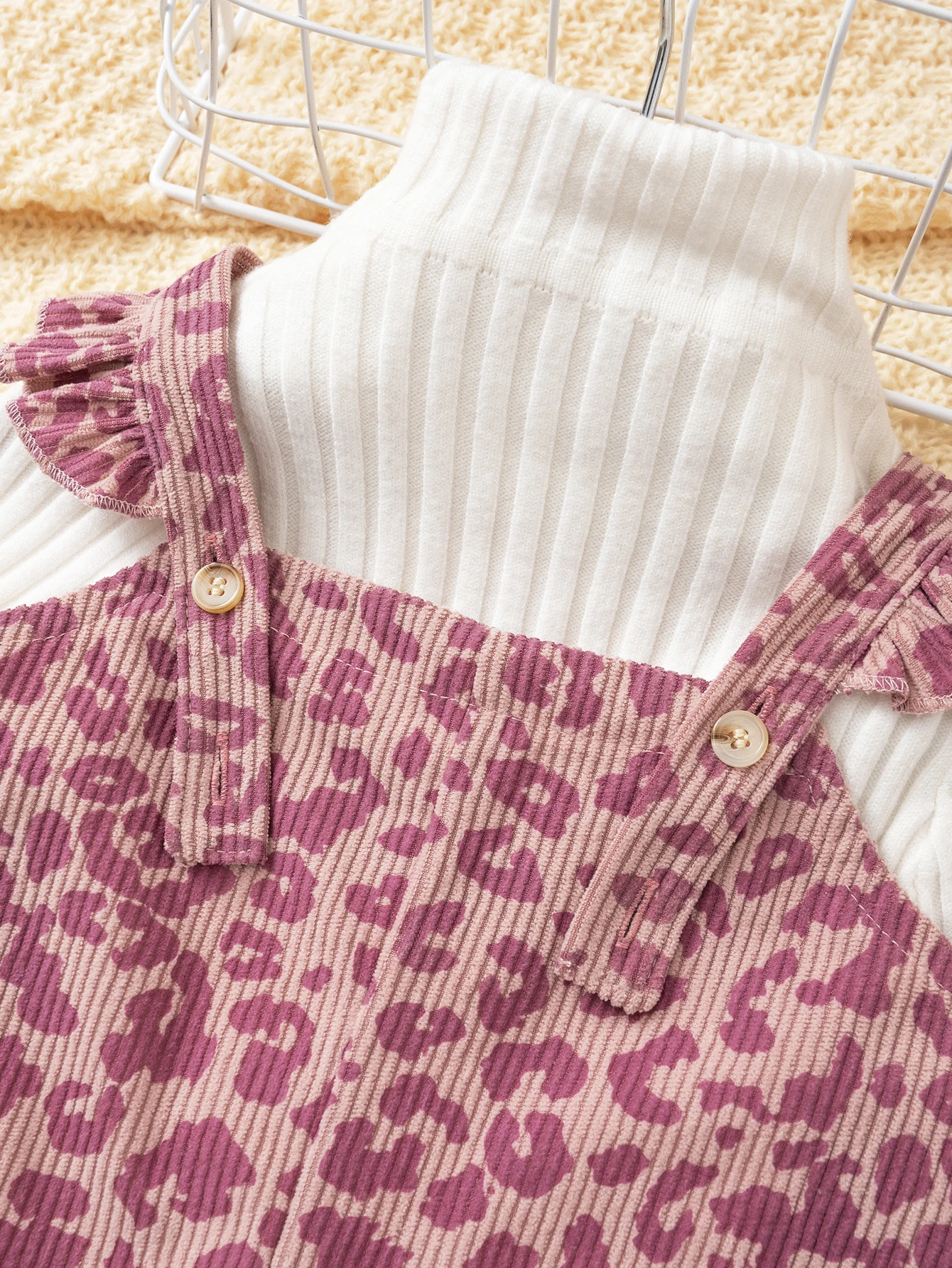 Mädchen Einteiler Overall Leopardenmuster Cord-Jumpsuit Weites Bein Latzhose Mädchen Rüschen-Träger-Strampler Herbst Kinderkleidung – Detail 2