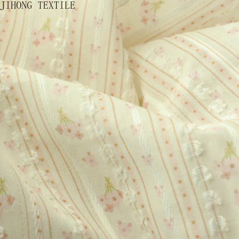 Elegant Pink Flower Bouquet Fabric Vertical Stripe Print 100% Cotton Cloth Soft Dress,Curtains,Bedding for DIY Sewing Materials