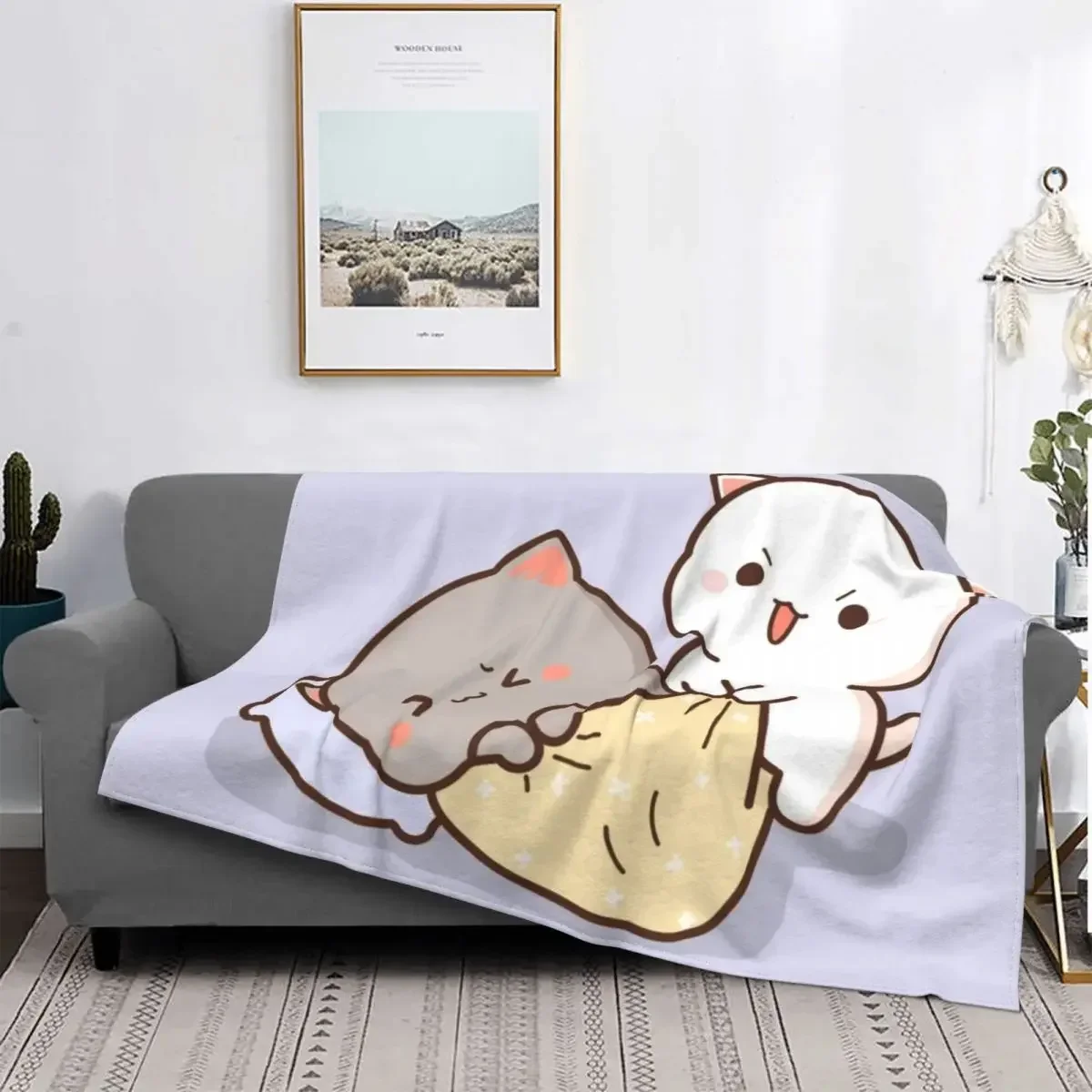 Peach And Goma Mochi Cat Wake Up Blanket 3D Print Soft Flannel Fleece Warm Throw Blankets for Travel Bedroom Sofa Quilt