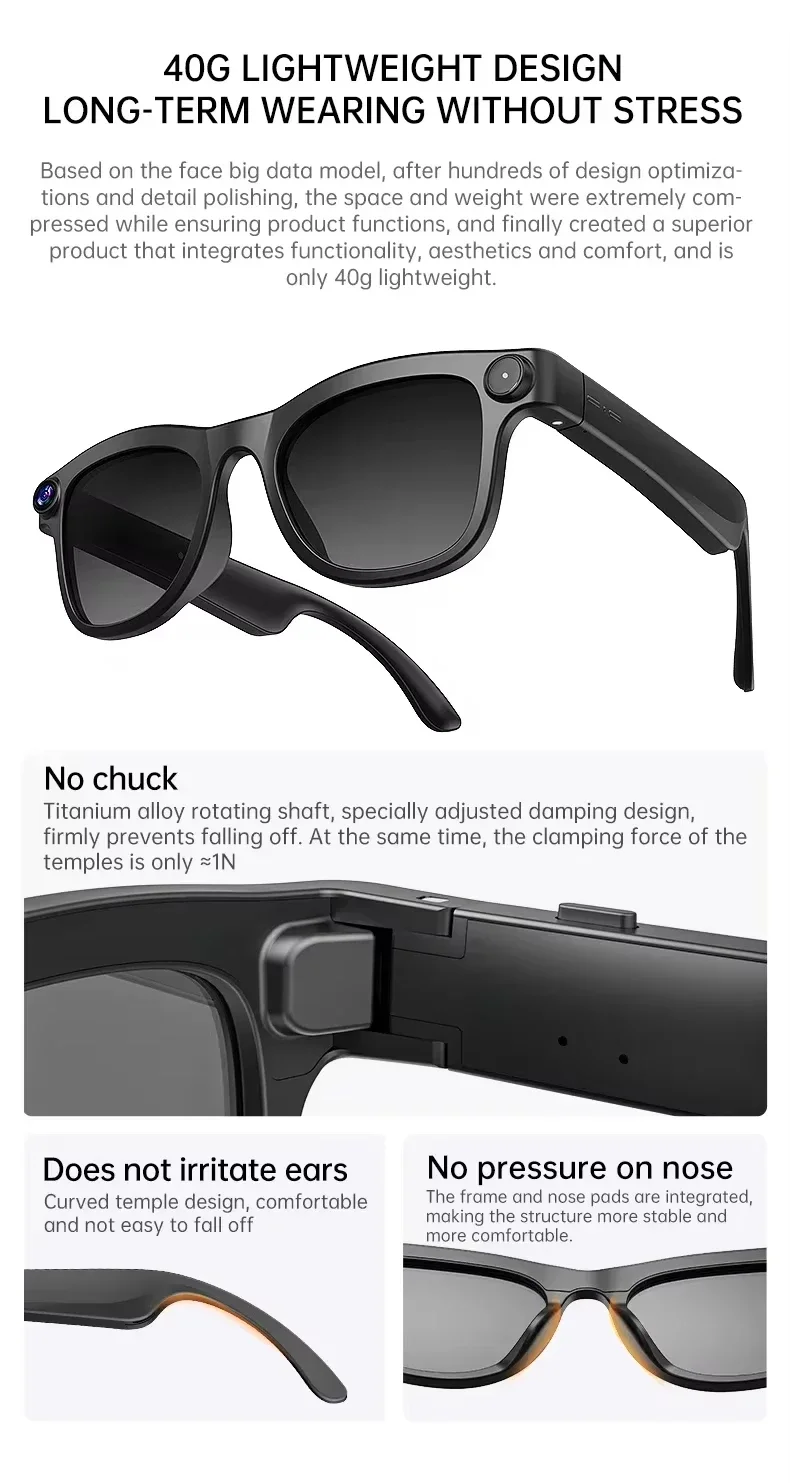 Lenovo AI Record Smart Glasses 2400W HD-Kamera Bluetooth-Brille KI-Sprachübersetzung Anruffunktion Sprachassistent Erwachsenen-Sonnenbrille – Detail 13
