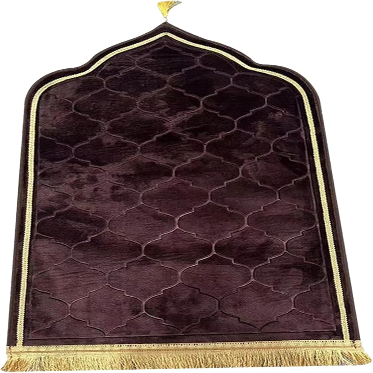 Soft Flannel Travel Prayer Mat 25.6 X 45 Inch - Irregular Arch-Shaped Portable Personalised Prayer Rug with Tassels - Ramadan Gi