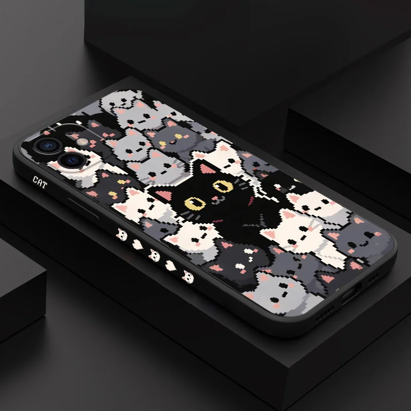 

Pixel Cute Cat Phone Case For iPhone 12 11 X XR XS 8 7 SE2 Plus Pro Max Mini Silicone Cover
