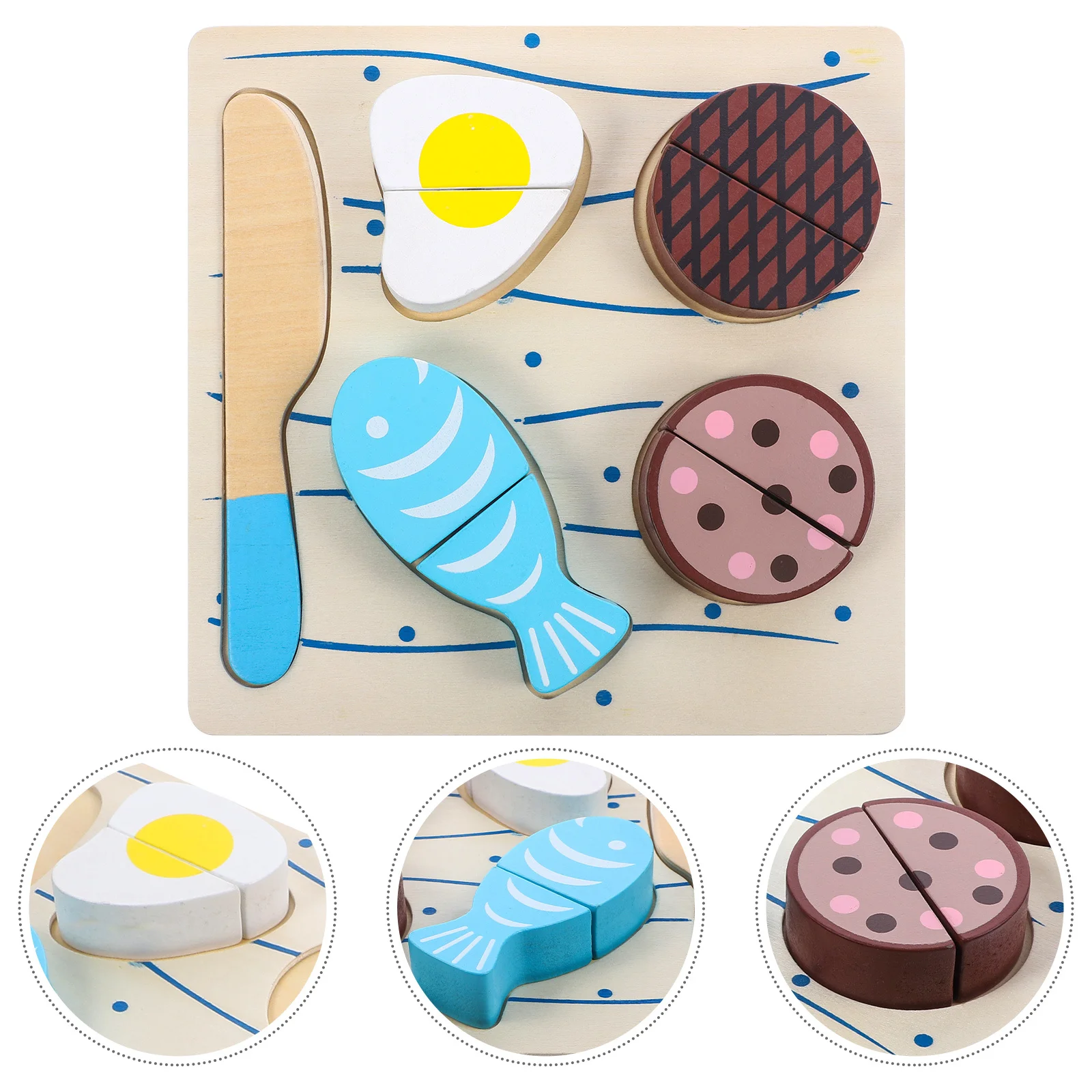 

1Set Wooden Cutting Play Puzzle Set for Kids Smooth Edges Safe Learning Colors Shapes Educational Pretend Food Cutting Game