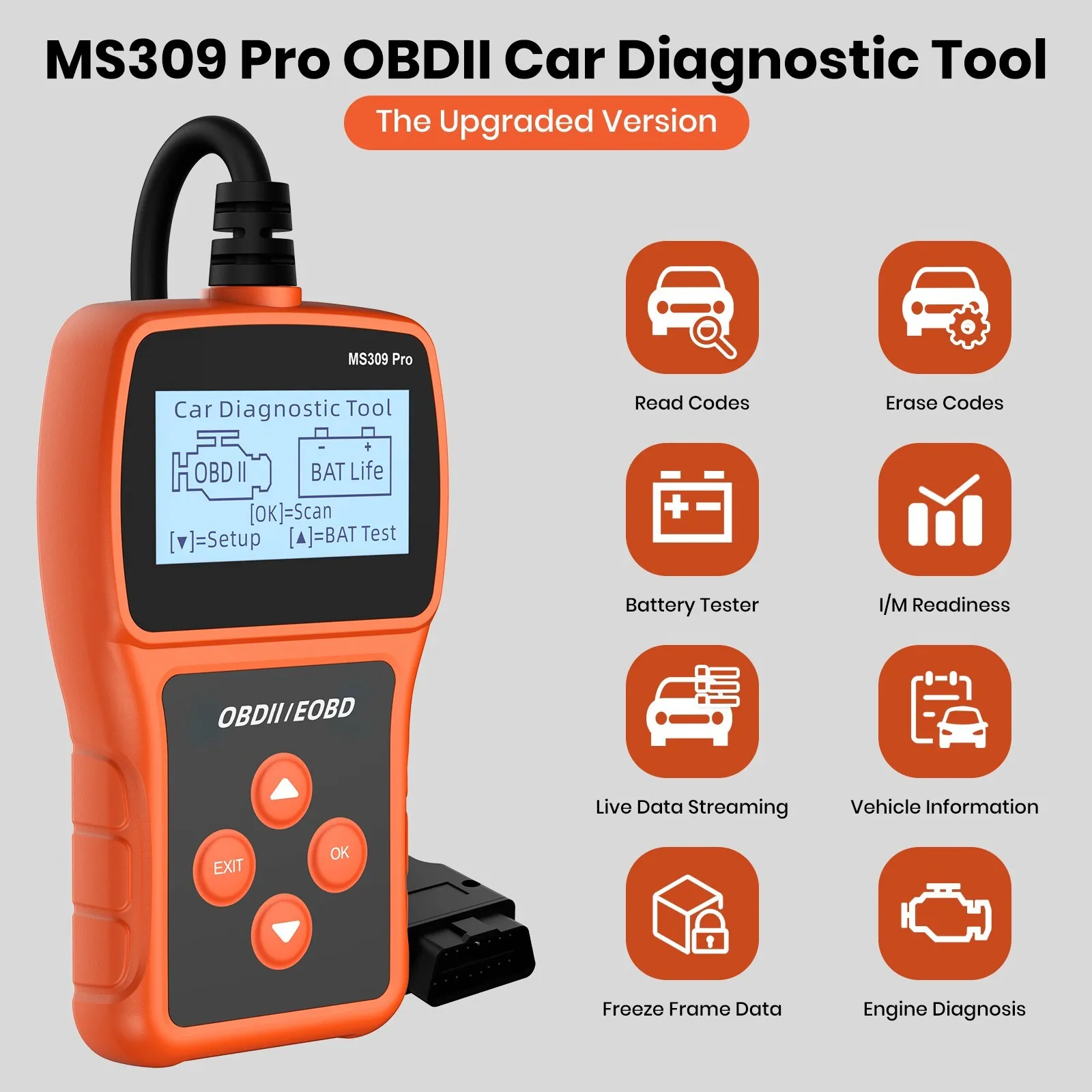 

MS309 Pro OBD2 Сканер OBD-кода Устройство проверки неисправностей двигателя Автомобильный сканер OBD II Инструмент диагностики неисправностей для всех автомобилей с 1996 года