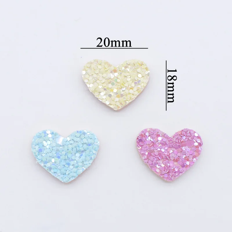 50Pcs 20*15mm Glitter Heart Applique for Clothes Hat Crafts Decor DIY Baby Headwear BB Clip Bow Ornament Accessories Patches