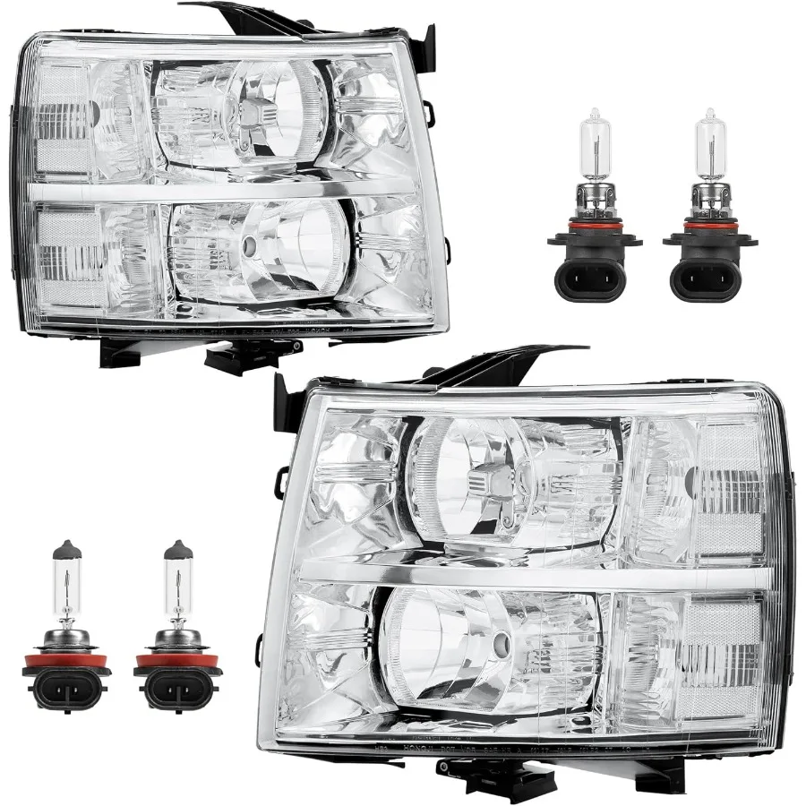 

Фара в сборе, совместимая с передней лампой Chevy Chevrolet Silverado 1500 1500 2500HD 3500HD 2007-2013 годов с хромированным корпусом/зажим