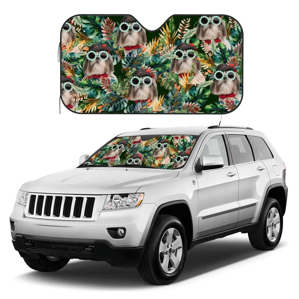 Tropica Small Shih Tzu Car Interior Front Windshield Sun Shade, Tropica Briard Sunshade for Truck SUV- Blocks Uv Rays Protector