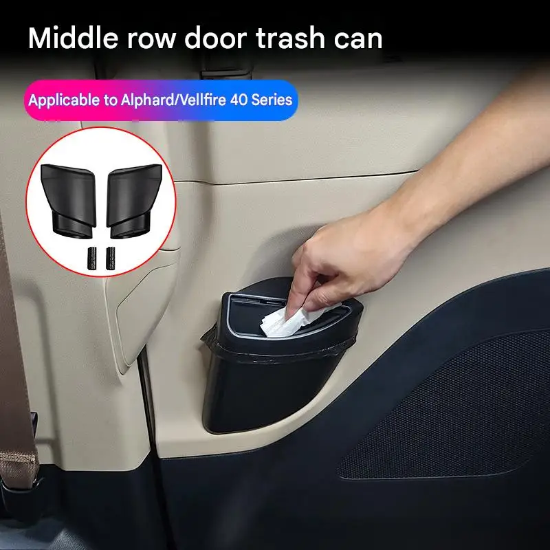 Car Door Trash Bin for Toyota Alphard Vellfire 40 Series ABS Pair Clip In Side Panel Waste Container Passenger Cabin Organizer