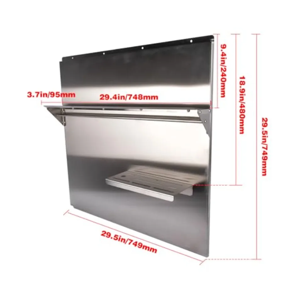 RIVER758 شفاط المطبخ الفضي من الفولاذ المقاوم للصدأ باكسبلاش مع رف تخزين رف معلق يُعلق على الحائط لإعادة تشكيل المطبخ 29.5 بوصة