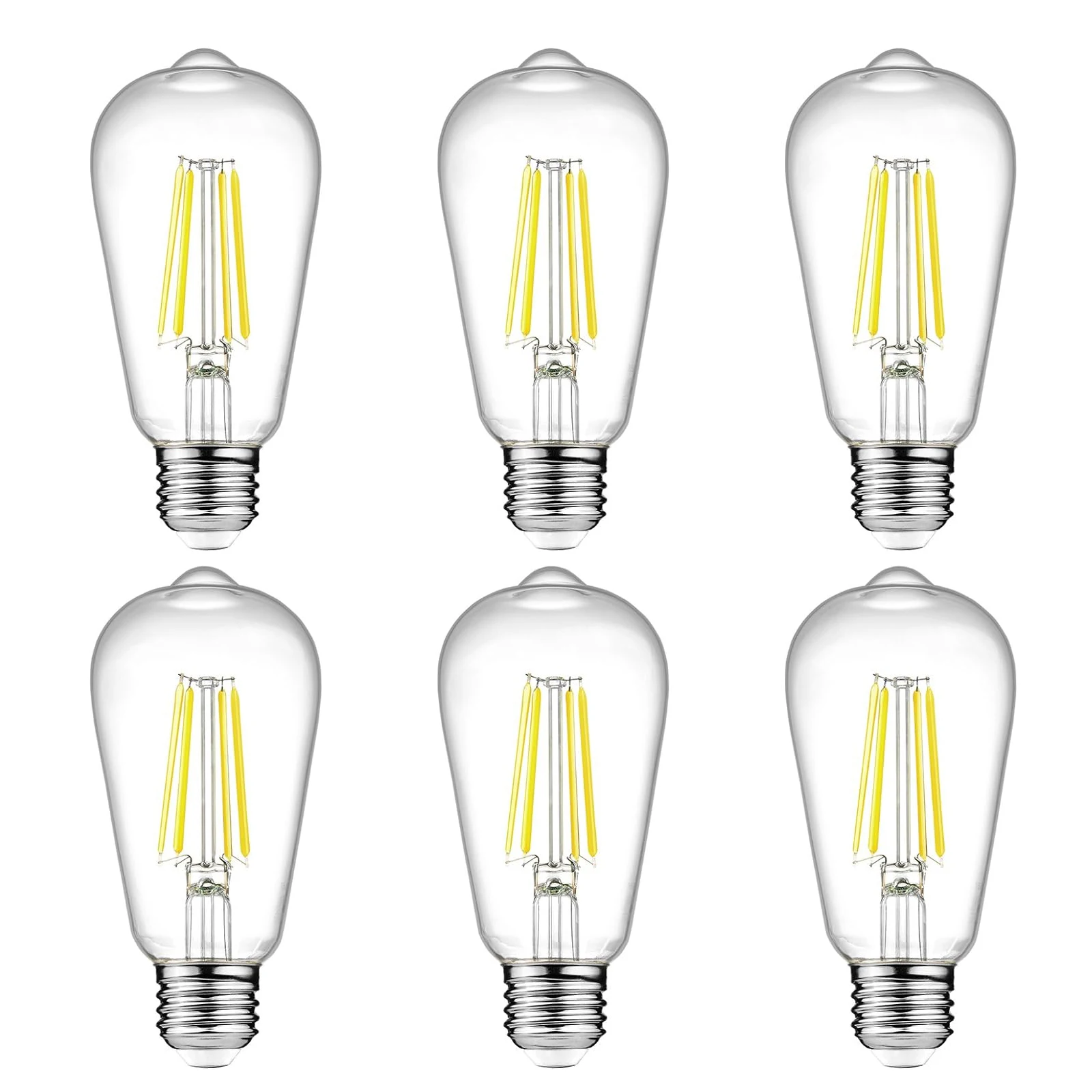 

ST58 Antique LED Filament Bulbs, 6W, Equivalent 60W, High Brightness 4000K, 80+ CRI, E26 Base, Non Dimmable, Clear Glass, 6 Pack