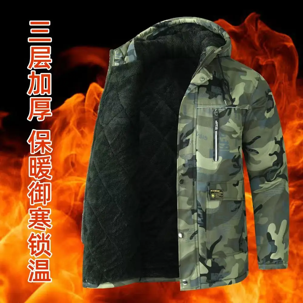 Camouflage Down Parkas Jackets 2024 Men\'s Parka Hooded Coat Male Wool Liner  Parkas Winter Jacket Men Military Cotton Overcoat