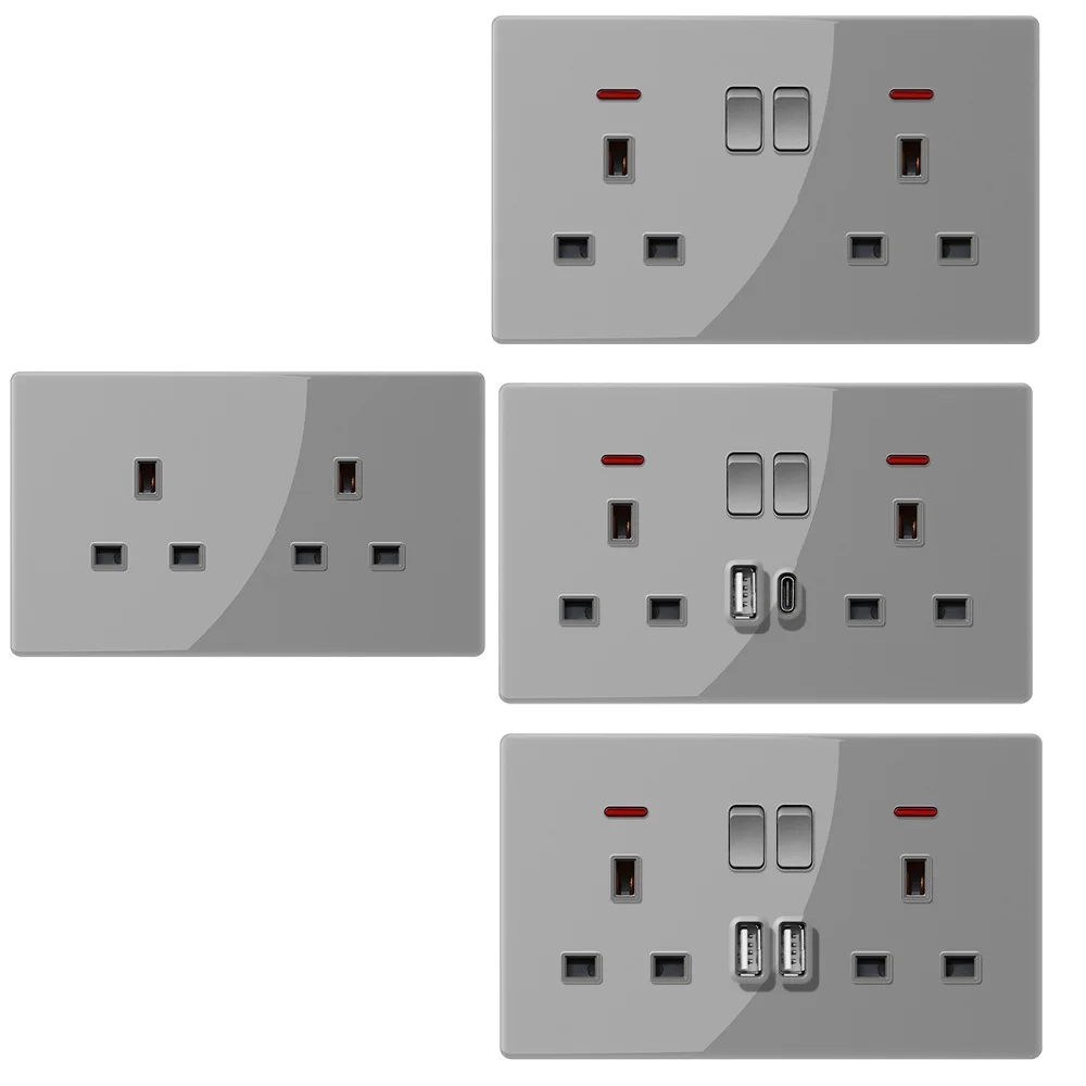 

5 шт., высококачественная двойная настенная розетка типа 146, 13 А, с 2 розетками переменного тока и USB-портами, стандартные вилки и розетки из акрилового стекла Великобритании
