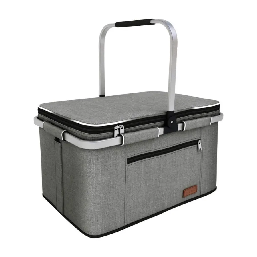 

35L Large 2 Layers Picnic Basket Waterproof Thermal Insulation Foldable Aluminum Alloy Frame with Removable Inner Bag for Picni
