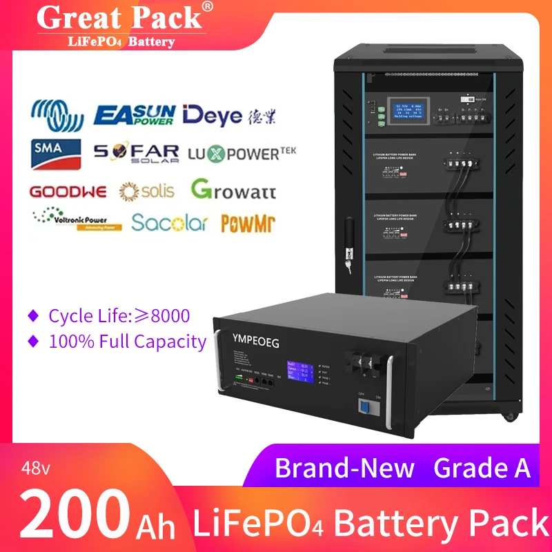 

48V 50Ah/100Ah/200Ah Brand New Grade A Built-in BMS LiFePO4 Battery Pack 10Kwh 100% Full Capacity 8000 Cycles Energy Storage