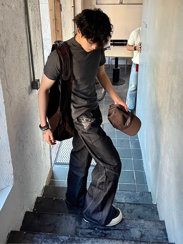 

American Sle Slim Fit High Rise Jeans Men's Autumn Trendy Micro Flared Pants Straight Leg Casual Wear Youth ular Jeans