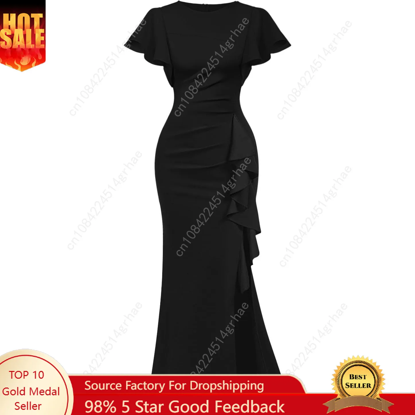 

Women's Elegant High Split Ruched Bodycon Mermaid Evening Cocktail Maxi Dress