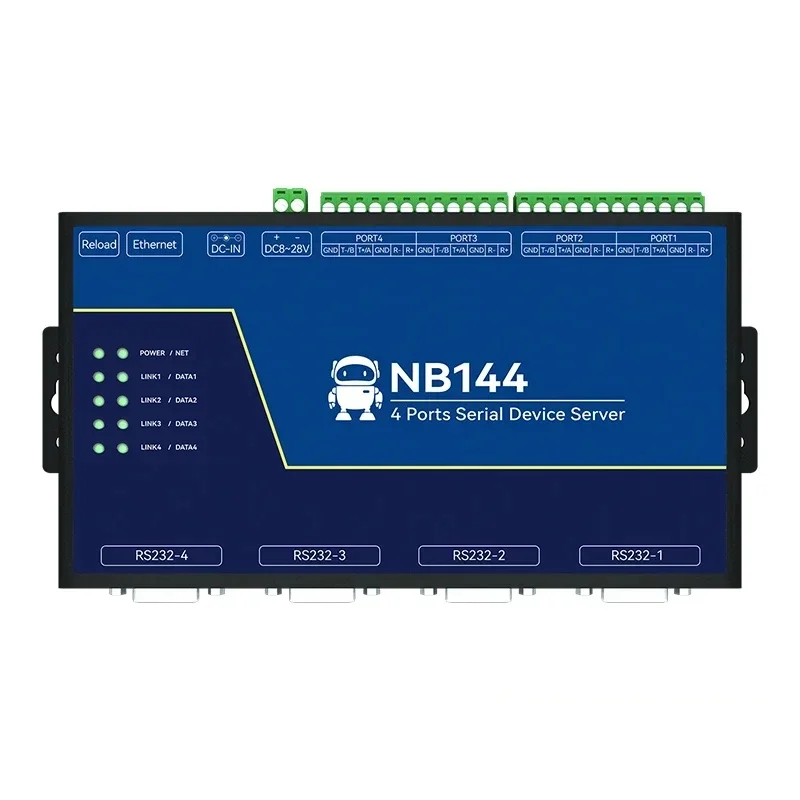 CDSENT 4-Channel Serial Server RS232/422/485 RJ45 Modbus Gateway NB144ES POE Receiving Power TCP/UDP/MQTT DC 8-28V