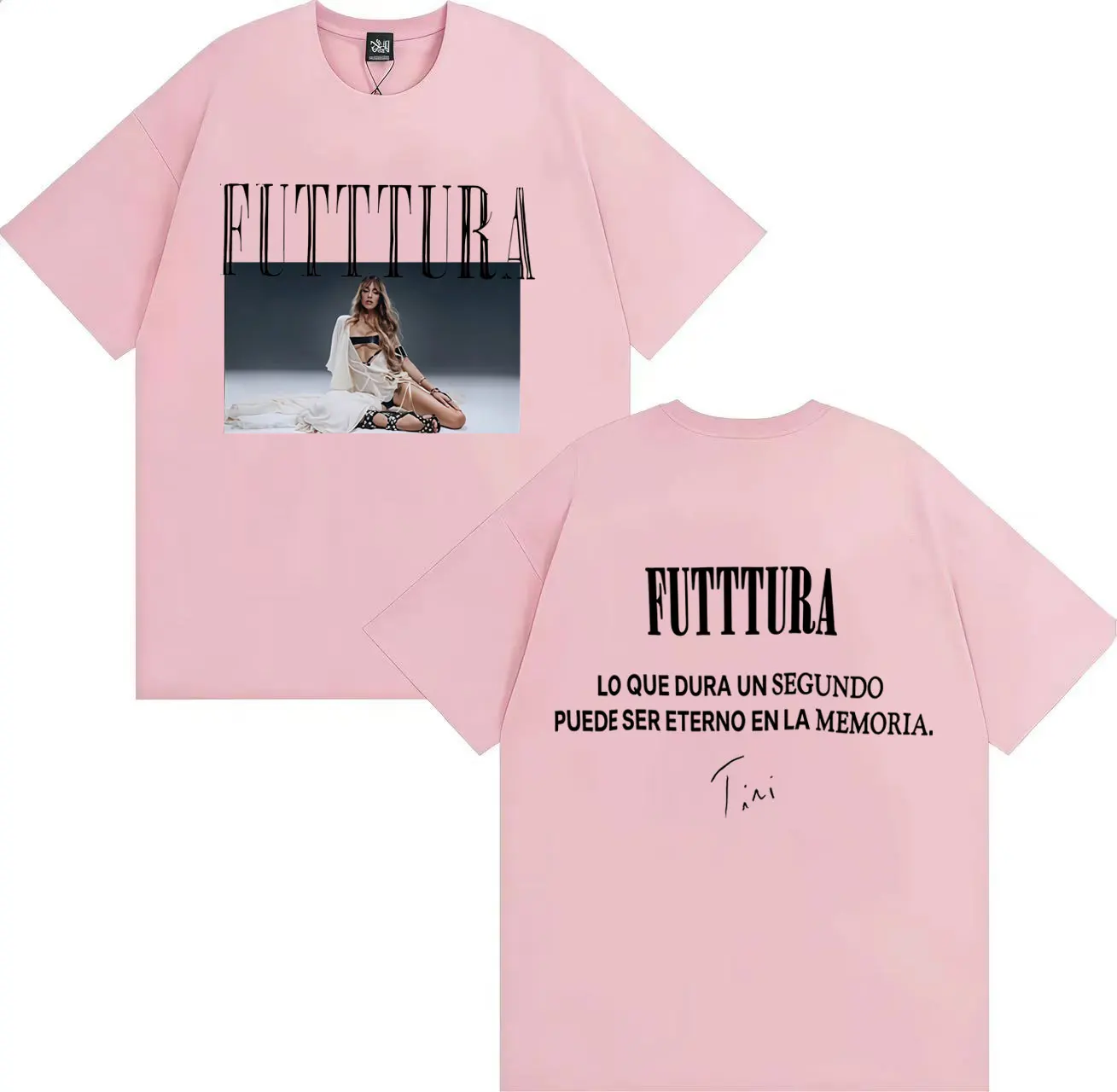 المغني الساخن TINI Futttura 2025 جولة ميرش مزدوجة الوجهين طباعة الجمالية Y2K قصيرة الأكمام Tshrit الرجال الهيب هوب عادية رائجة البيع تيز #5