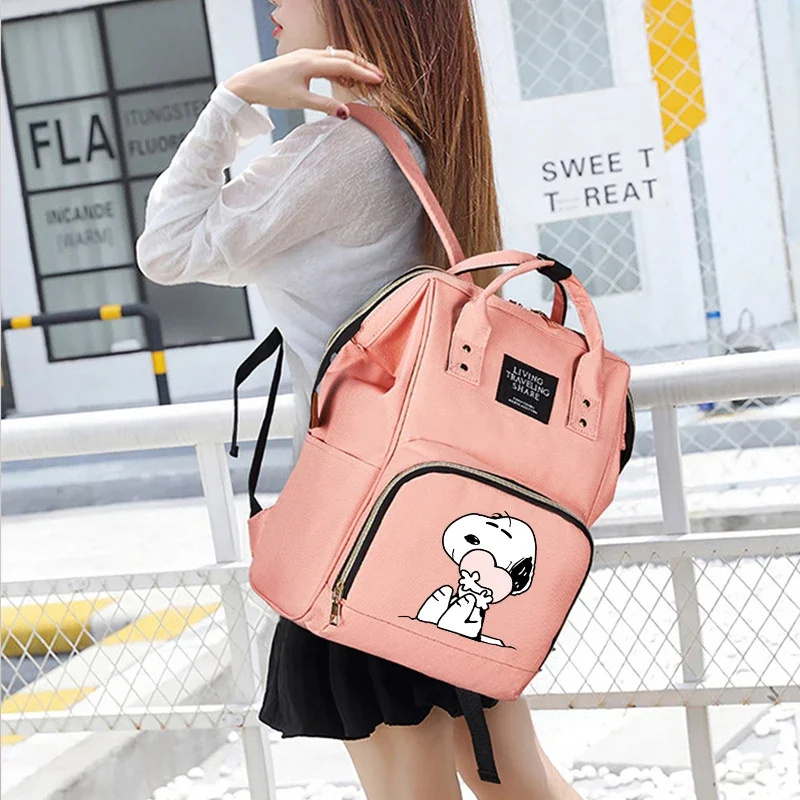 Snoopy Women Men Portable Multi-functional Mommy Bag Fashion Backpack Large Capacity Zipper Diaper Bag for Travel Gift Kawaii