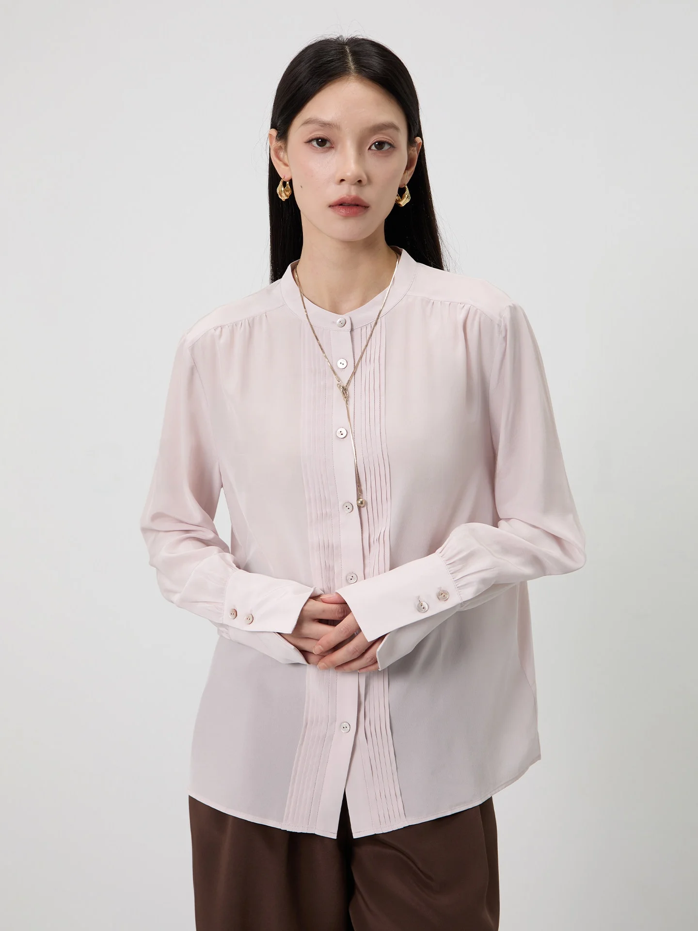 

Шелковая блузка Qingyue Home для женщин, с круглым вырезом, весенняя новинка, 100% шелк, топ для офиса, тонкая ткань Tu Line