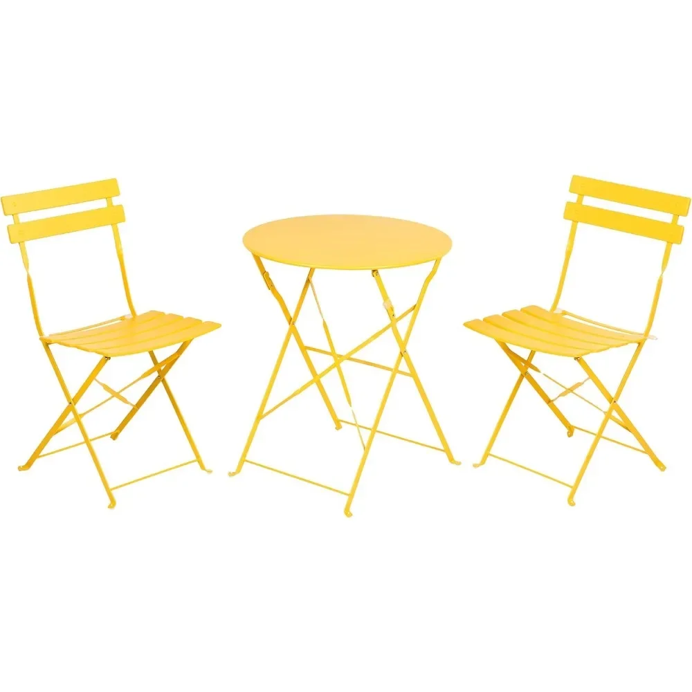 

3-Piece Bistro Set Folding Outdoor Furniture Sets with Premium Steel Frame Portable Design for Bistro & Balcony, Yellow