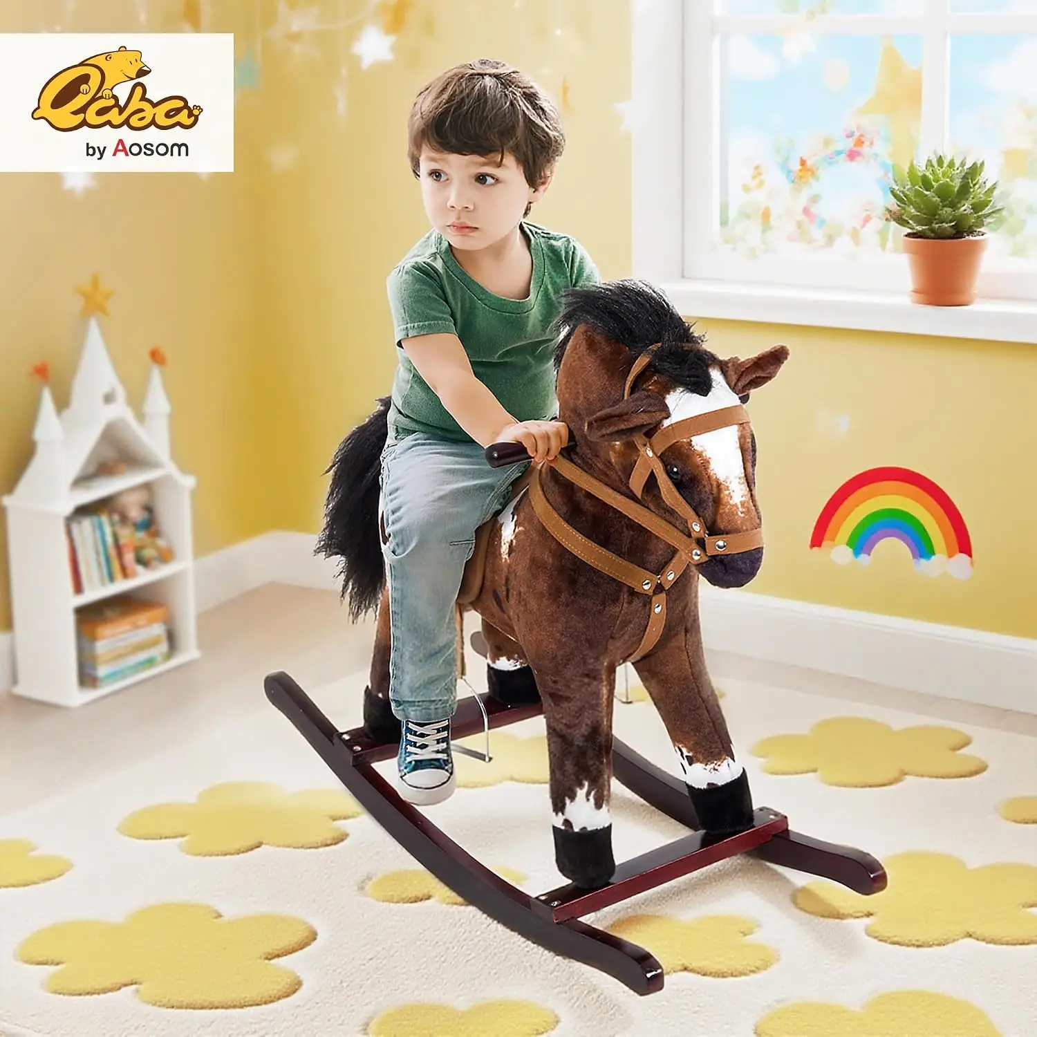 Dark Brown Rocking Horse with Realistic Sound Effects for Toddlers Ages 3 to 9