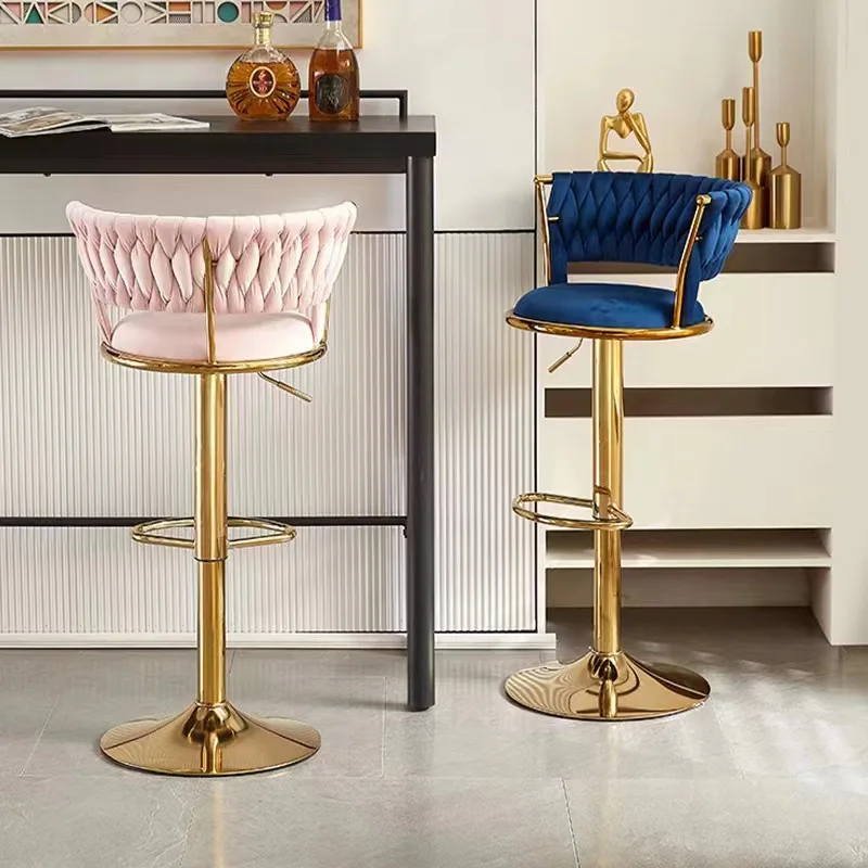 

Luxury Customized pink Velvet bar Chair pink Commerical Furniture Kitchen Bar Chair Nordic Gold Velvet bar Chair