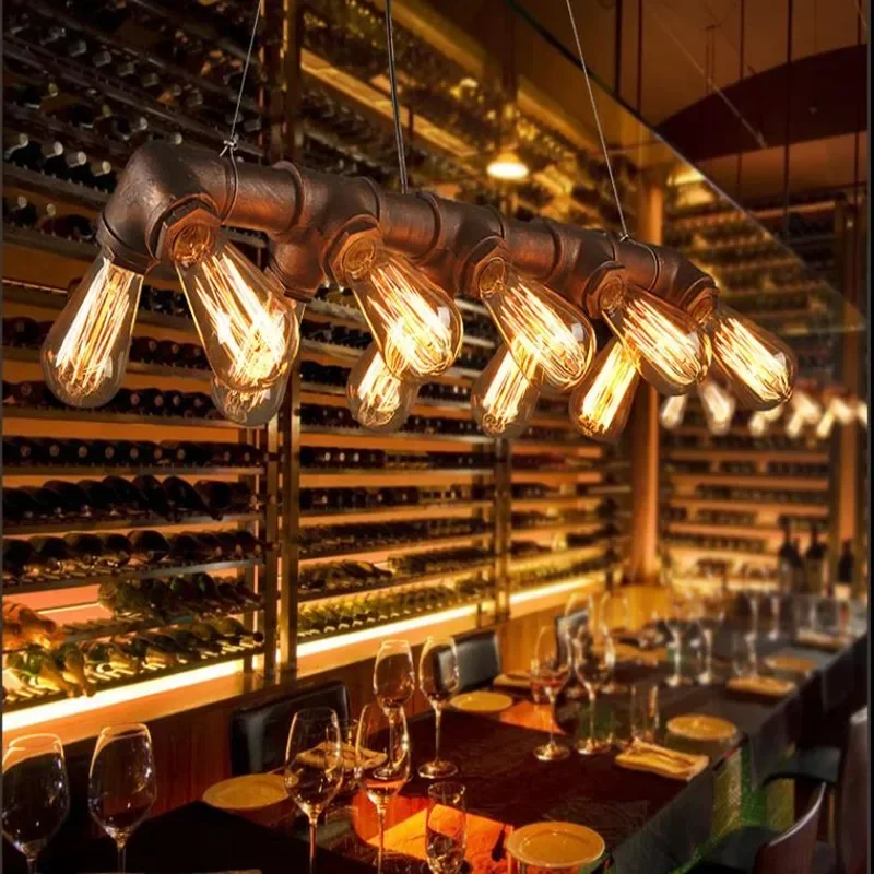 Steampunk Vintage American industrial loft Water pipe pendant lights for dining room Bar rust/black home decoration  lamp