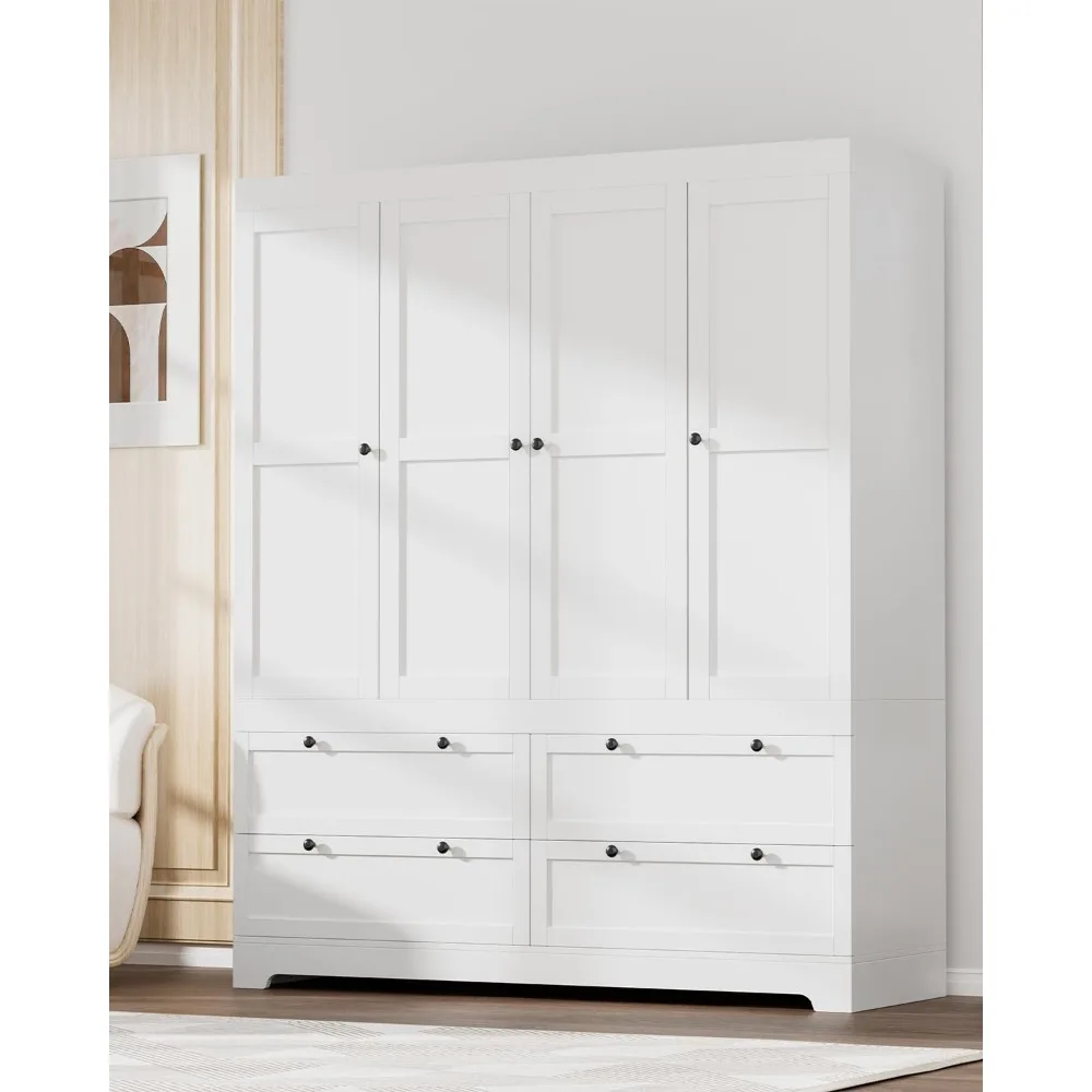 

Large White Wardrobe Closet with Drawers, Modular Closet System with Doors and Hanging Rods, Tall Large Armoire Ample Storage,